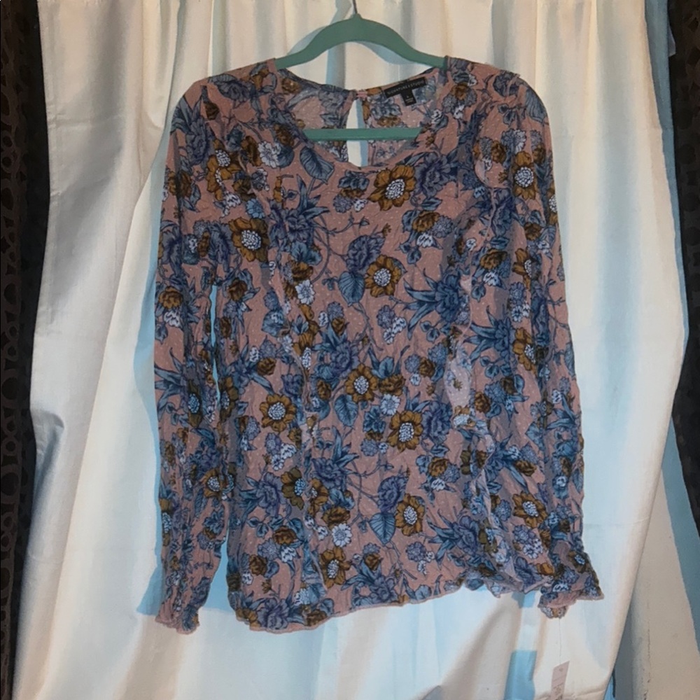 Signature Studio Pink Floral Blouse with Blue and Yellow Accents